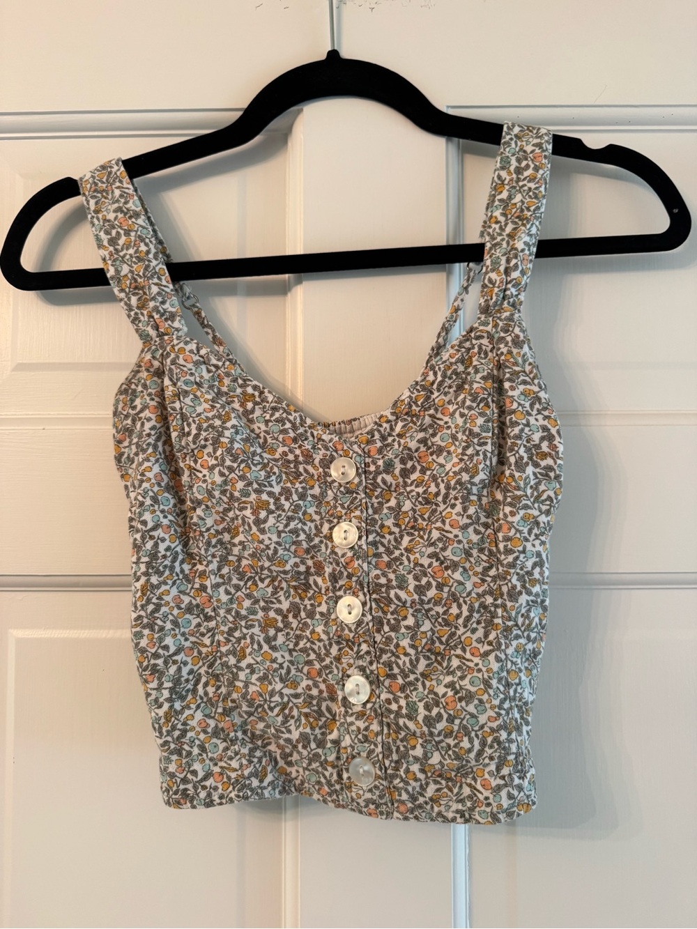 Abercrombie & Fitch Floral Button Crop Tank - White, Yellow, Green
